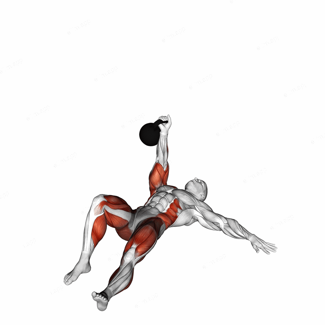 Kettlebell Bottoms-Up to Knee Turkish Get-Up exercise targeting Thighs