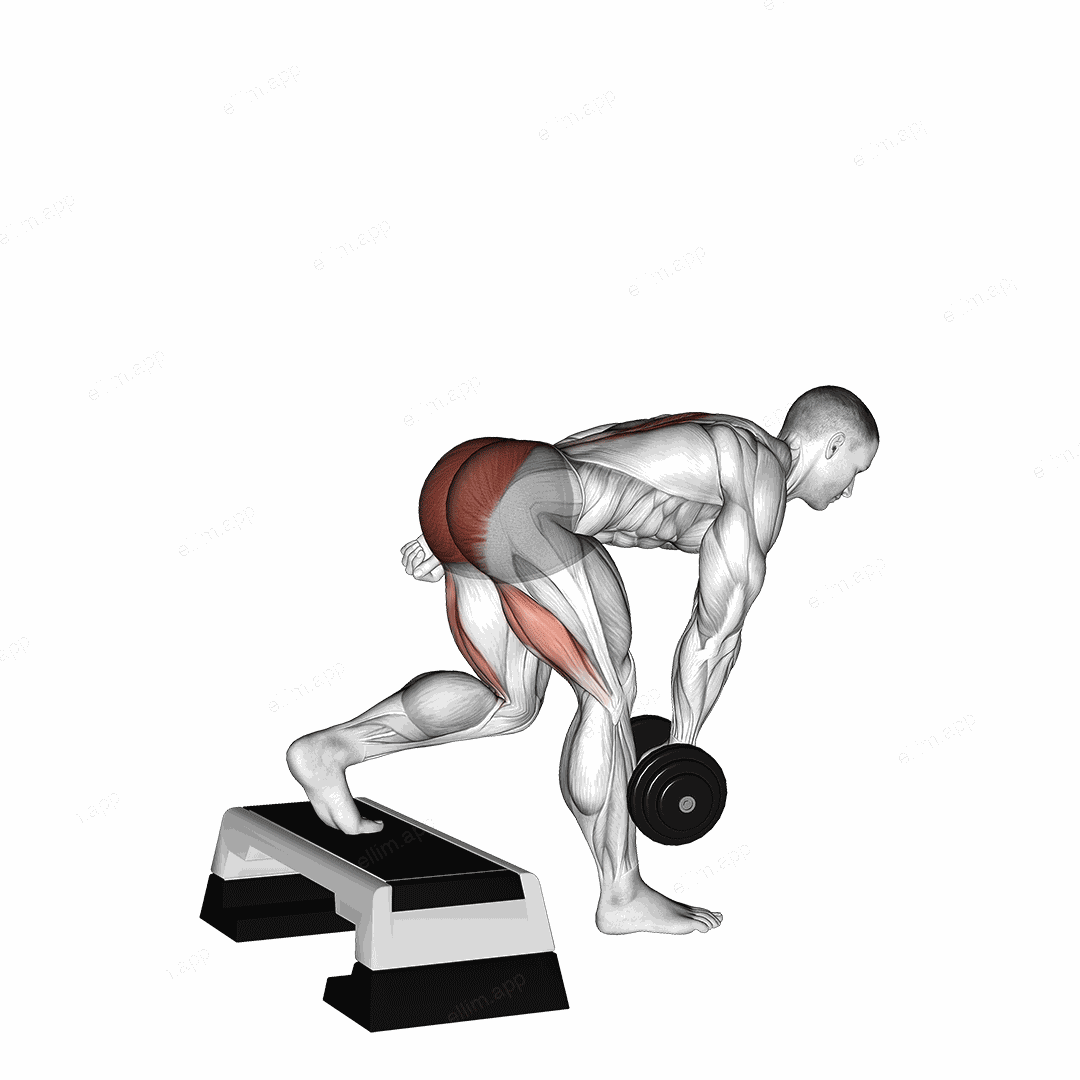 Dumbbell Single Leg Deadlift with Stepbox Support exercise targeting Hips
