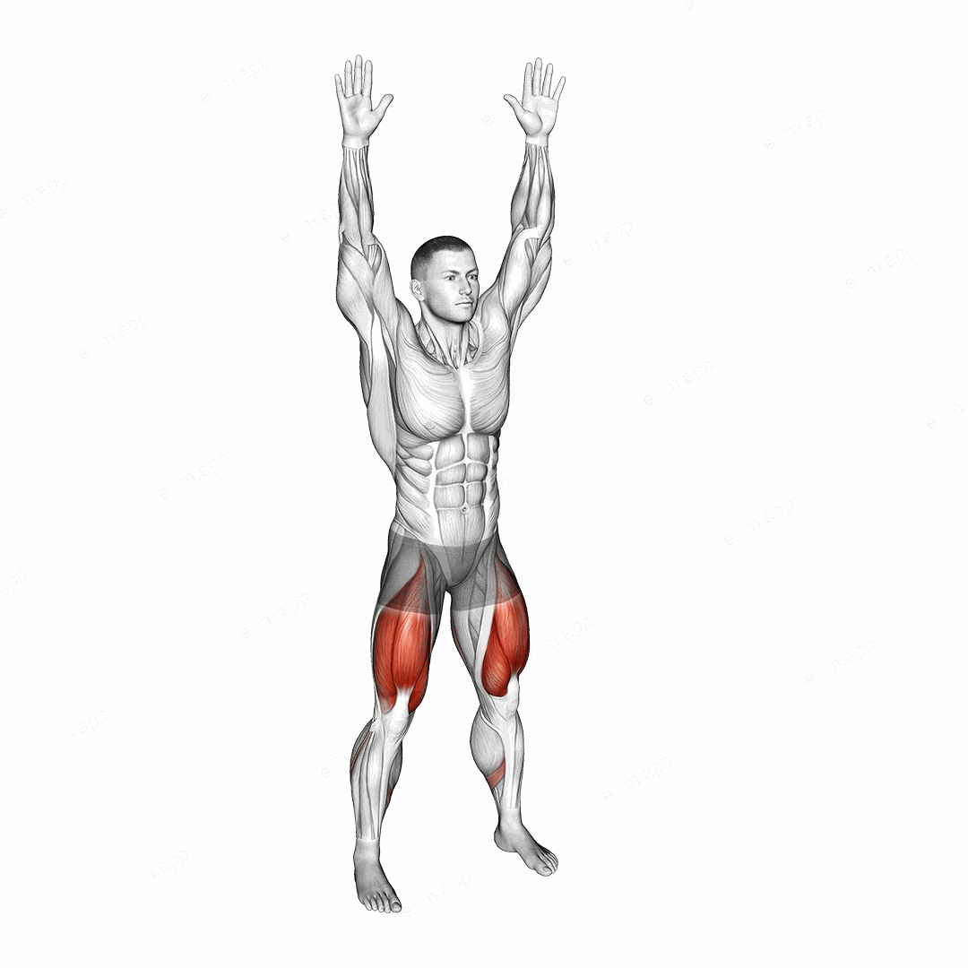 Bodyweight Overhead Squat exercise targeting Thighs and Gluteus Maximus