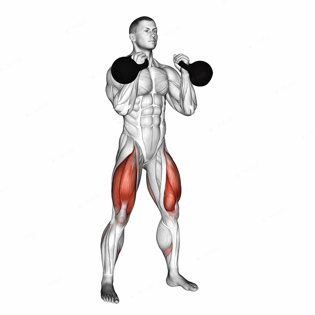Kettlebell Front Squat exercise targeting Thighs and Gluteus Maximus