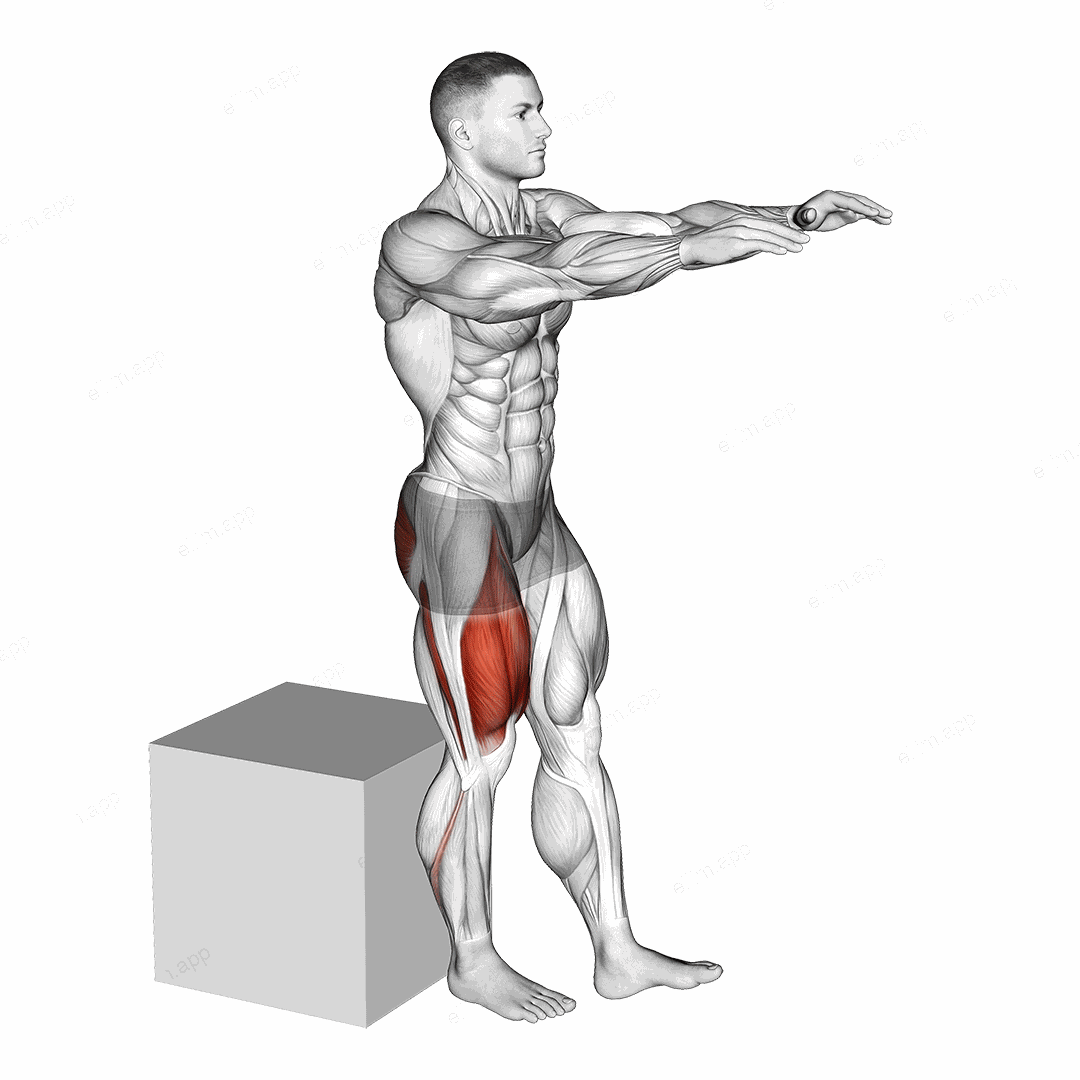 Pistol Squat to Box exercise targeting Thighs