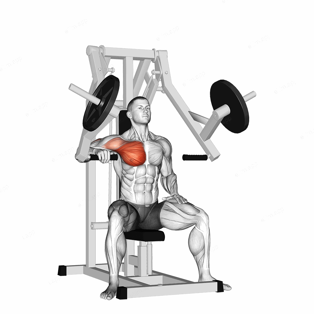 Lever One Arm Chest Press (plate loaded) exercise targeting Chest