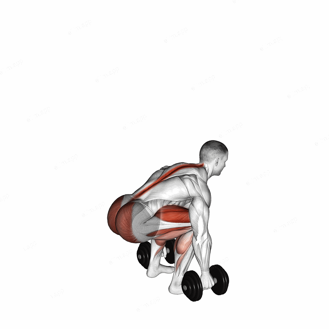 Dumbbell Deadlift (neutral grip) exercise targeting Erector Spinae and Gluteus Maximus