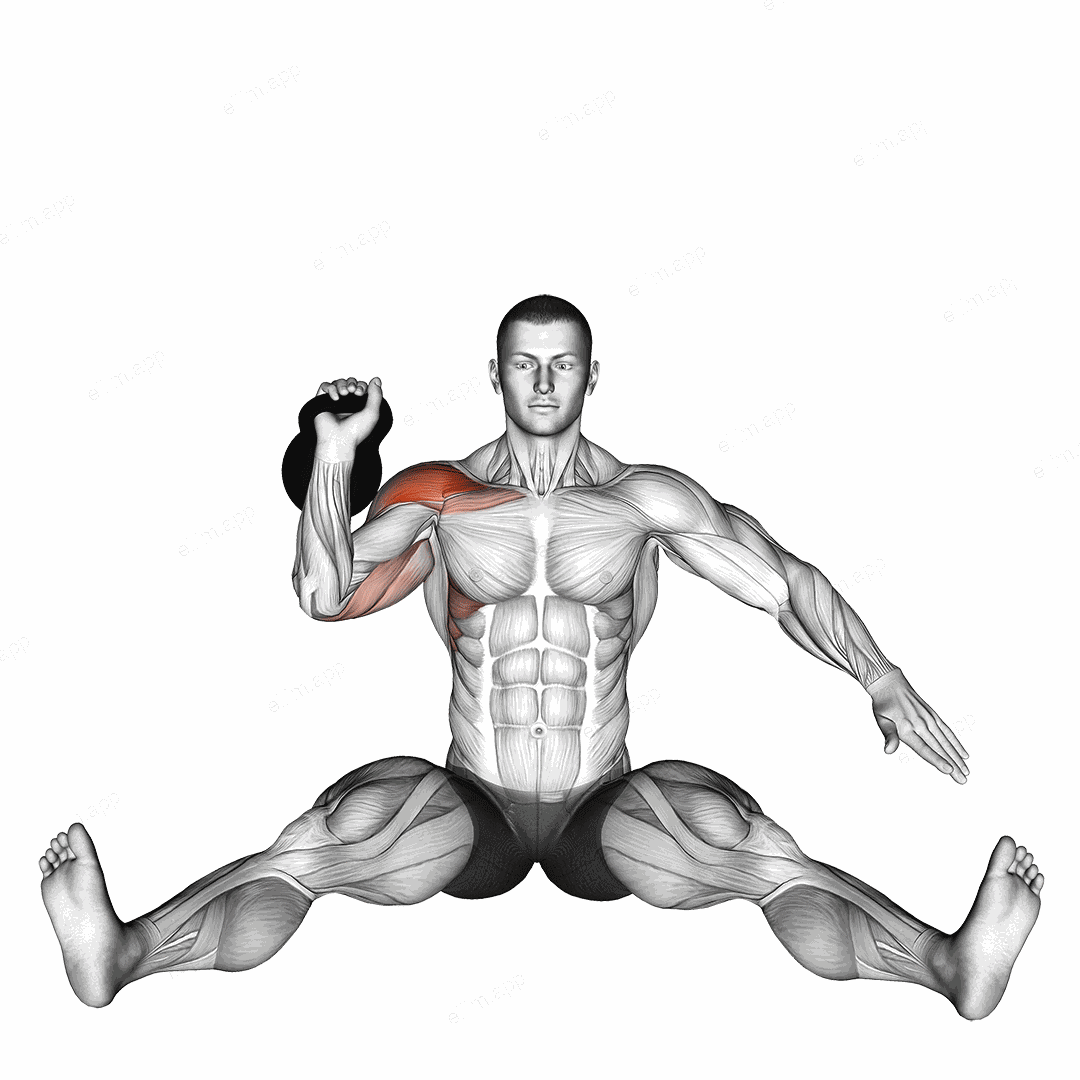 Kettlebell Seated Press exercise targeting Shoulders and Deltoid Anterior