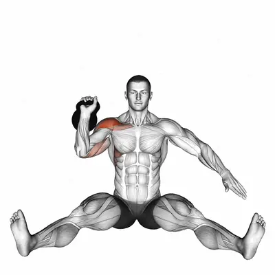 Kettlebell Seated Press exercise targeting Shoulders and Deltoid Anterior