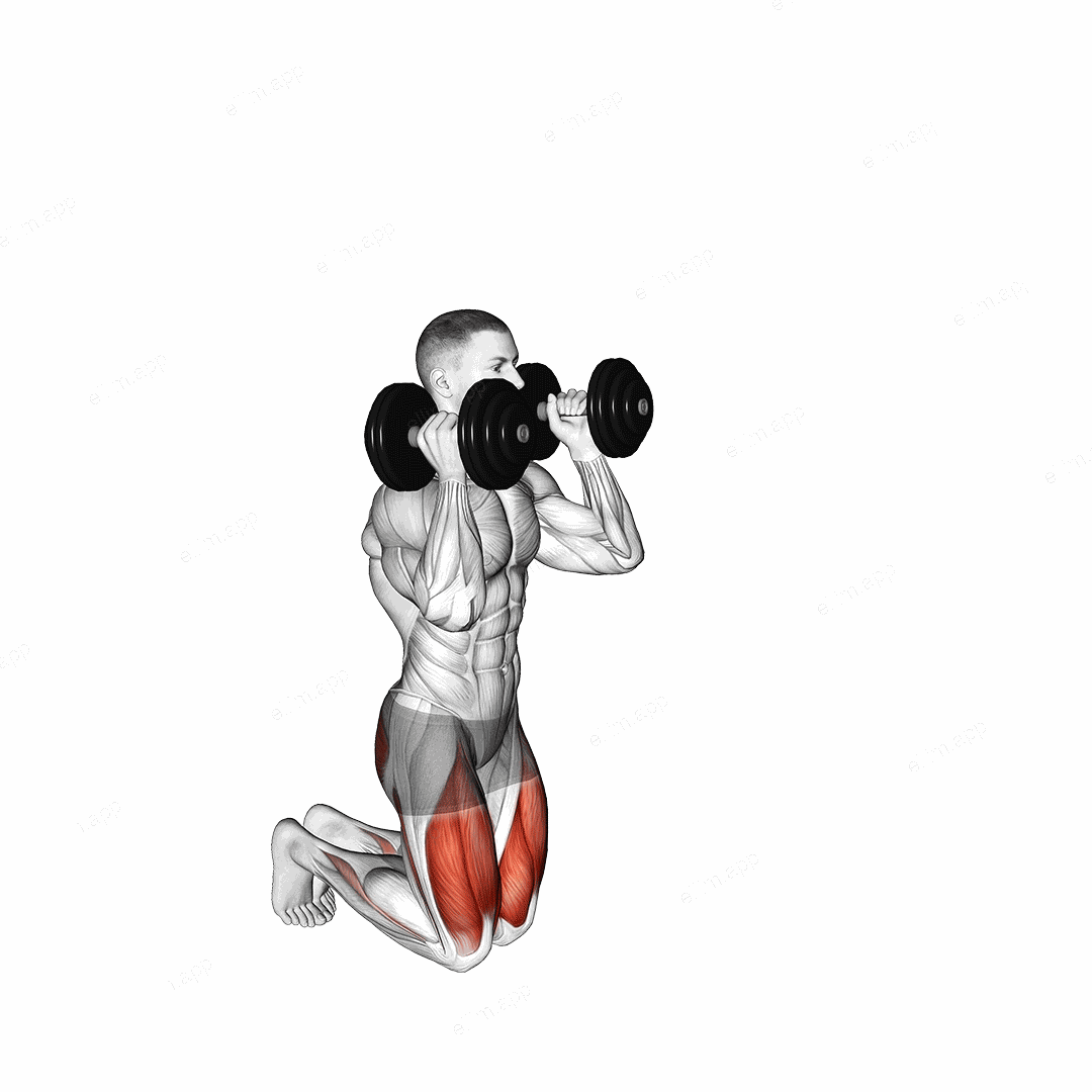 Dumbbell Kneeling Hold to Stand Clean grip exercise targeting Thighs