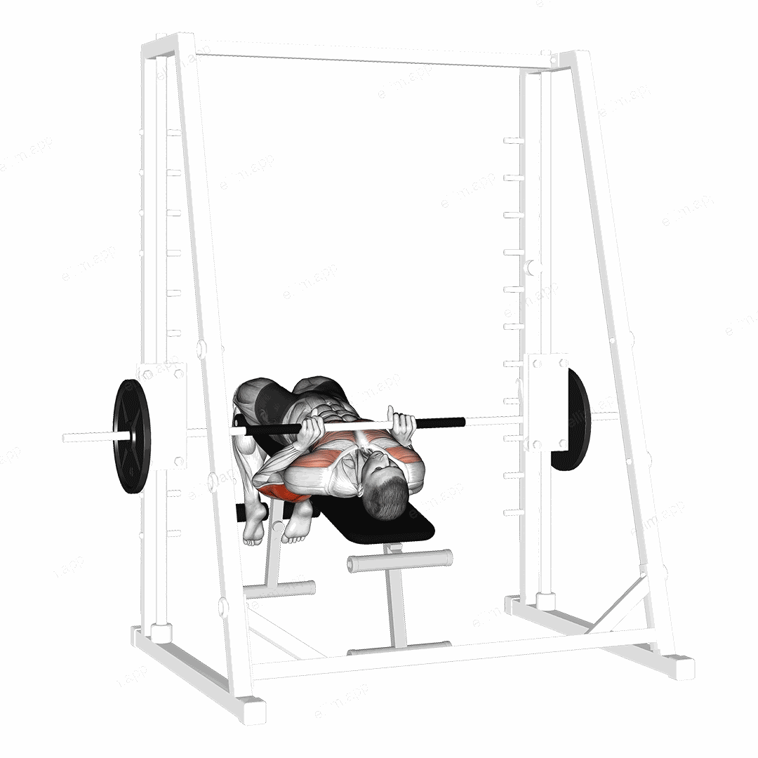 Smith Machine Decline Close Grip Bench Press exercise targeting Upper Arms