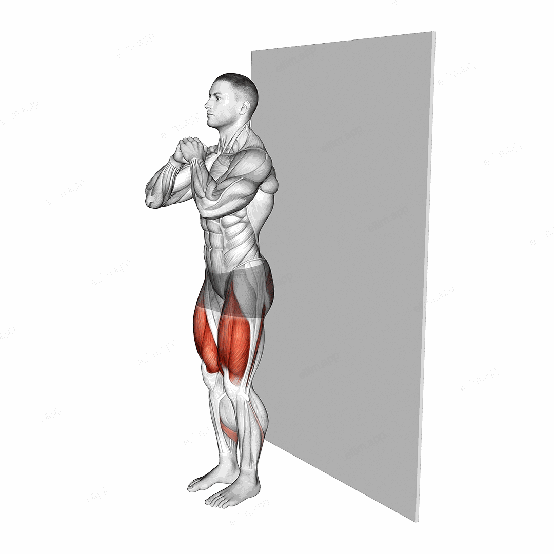 Wall sit (narrow stance) exercise targeting Thighs
