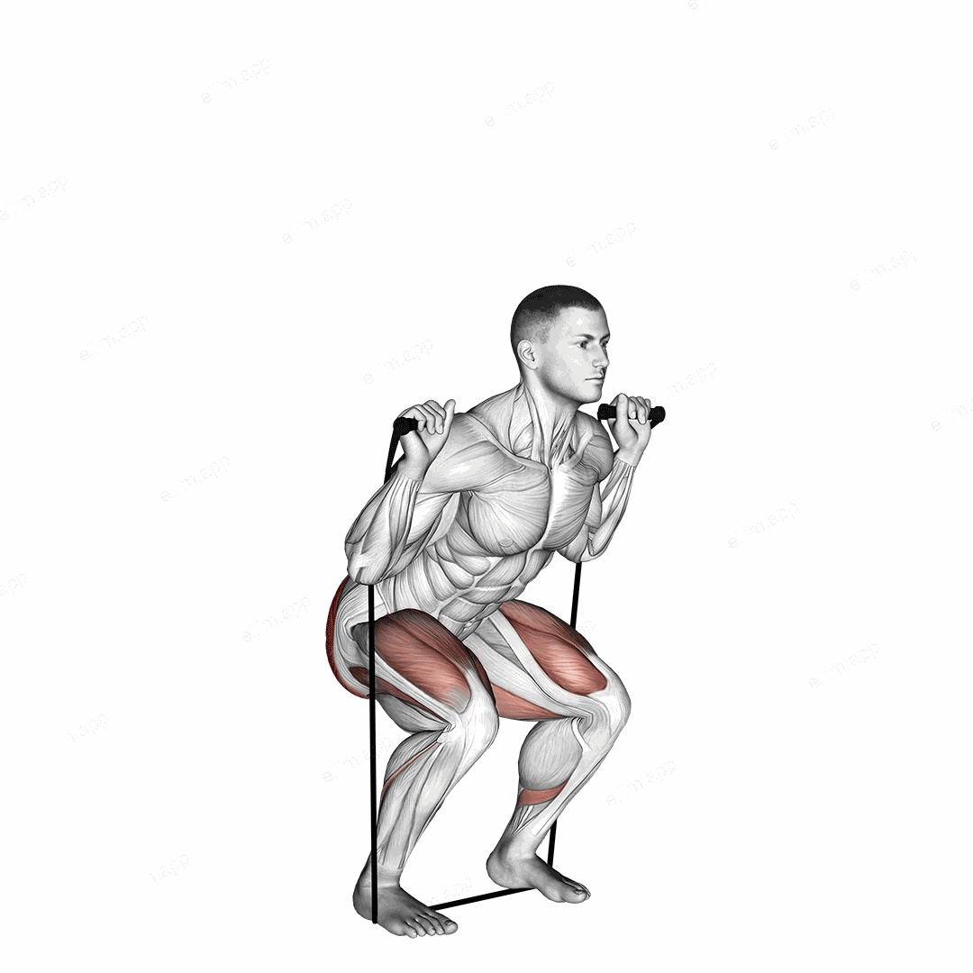 Band squat exercise targeting Hips and Gluteus Maximus