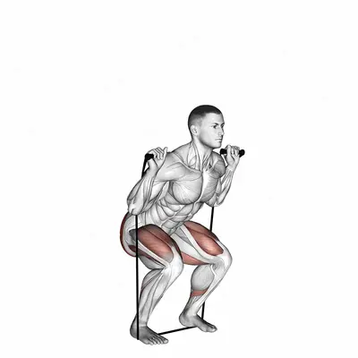 Band squat exercise targeting Hips and Gluteus Maximus