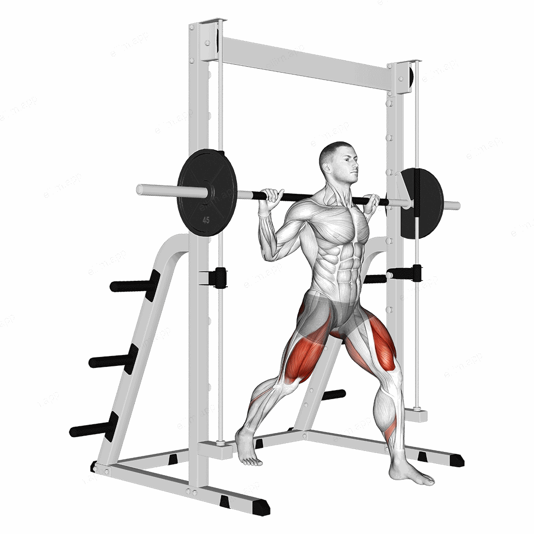 Smith Sprint Lunge exercise targeting Thighs and Gluteus Maximus