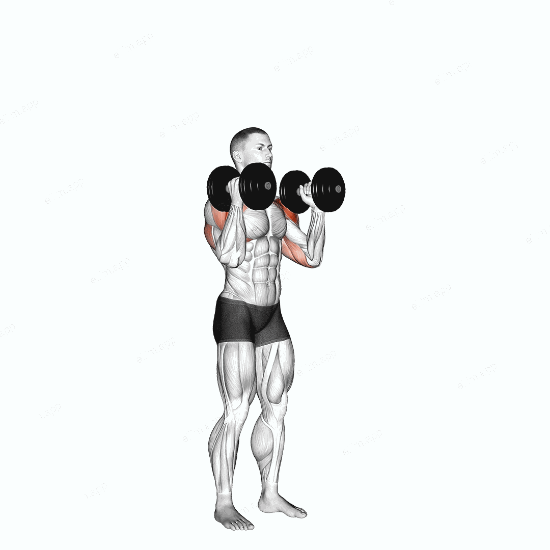 Dumbbell Standing Alternate Overhead Press exercise targeting Shoulders and Deltoid Anterior