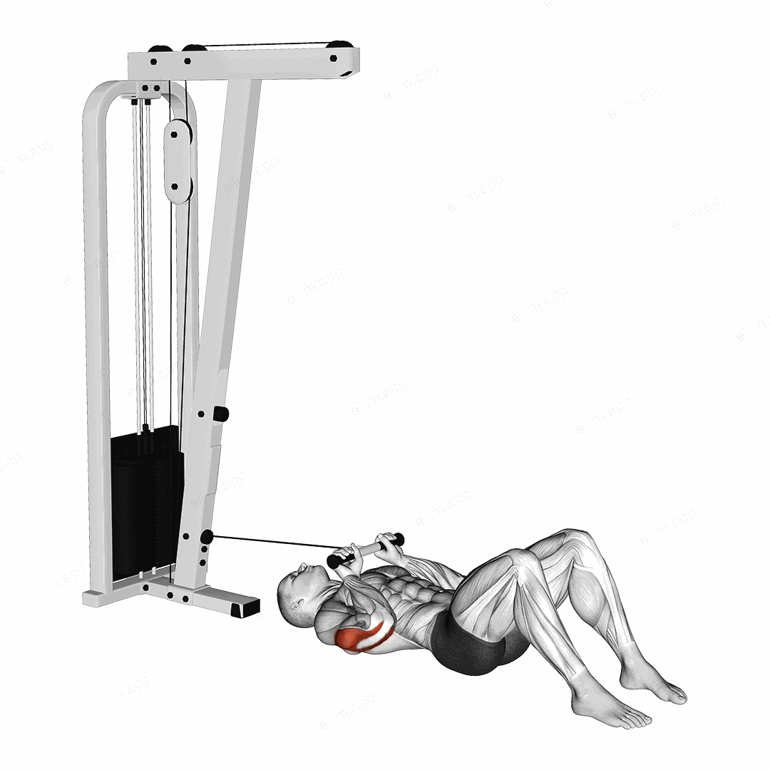 Cable Triceps Pushdown on Floor exercise targeting Upper Arms and Triceps Brachii