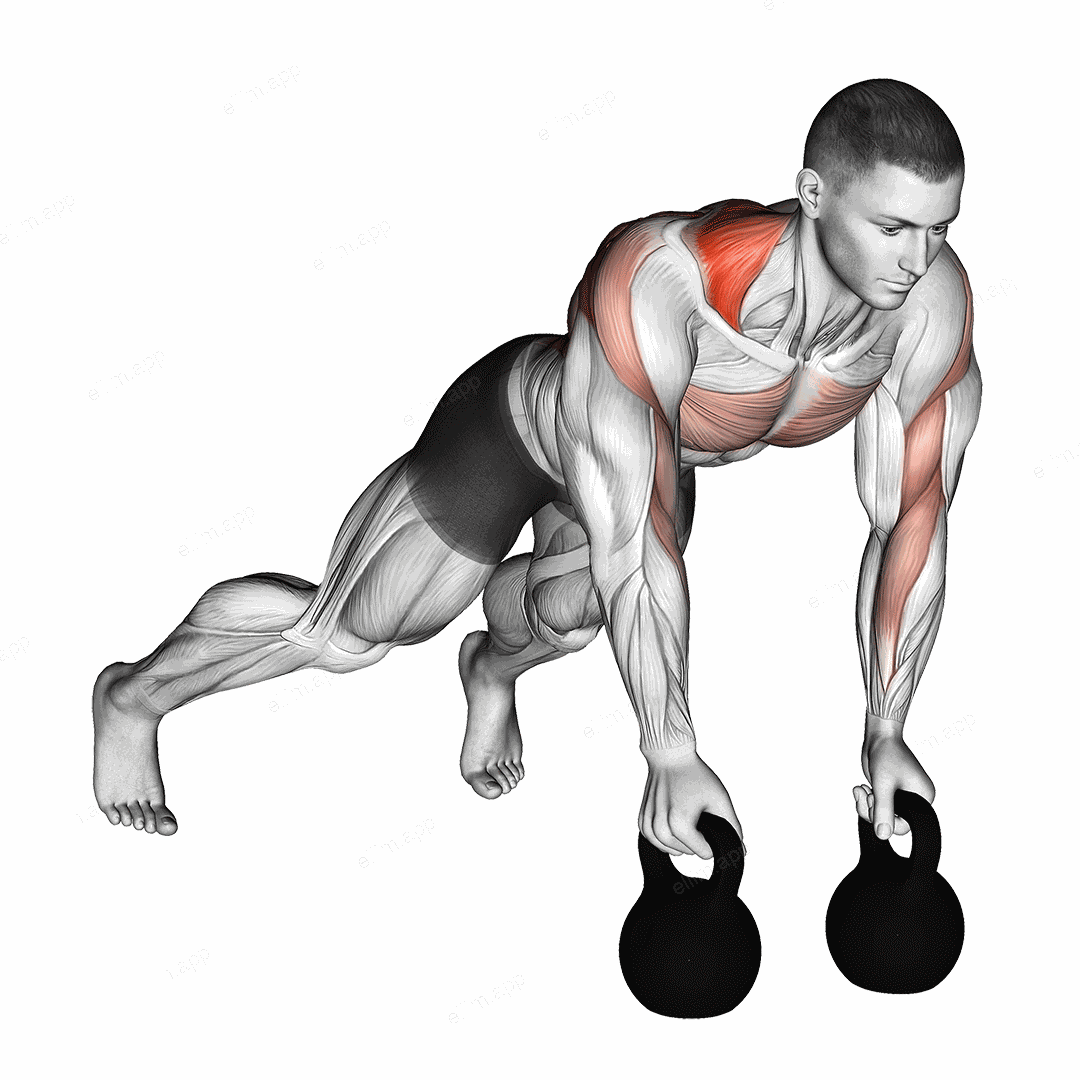 Kettlebell Alternating Renegade Row exercise targeting Back and Infraspinatus