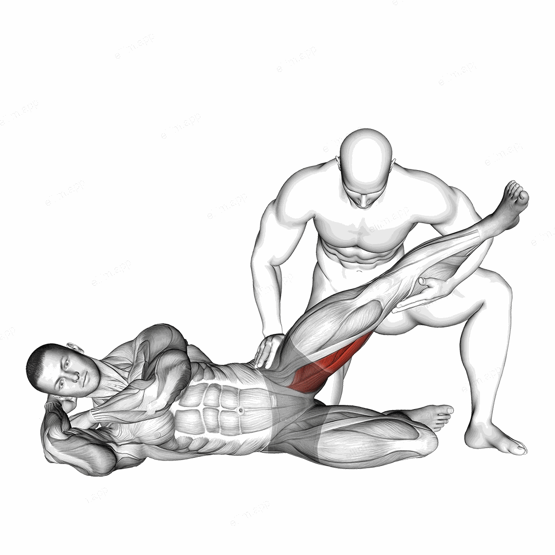 Assisted Side Lying Adductor Stretch exercise targeting Hips