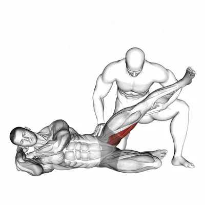 Assisted Side Lying Adductor Stretch exercise targeting Hips