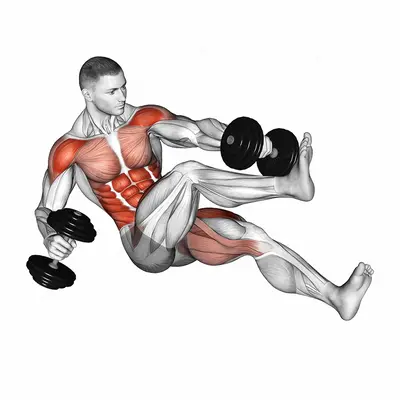 Dumbbell Seated Tuck Twisting Crunch on Floor exercise targeting Waist