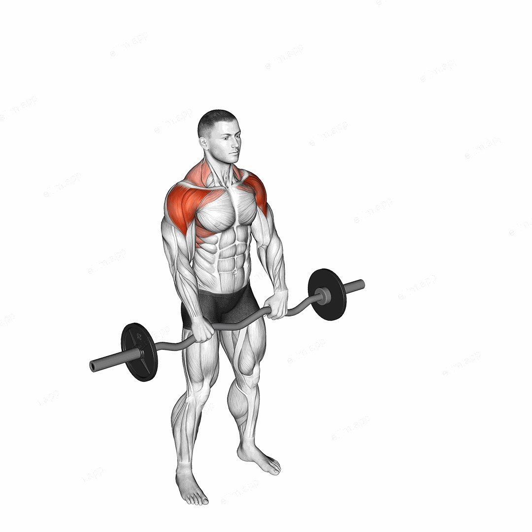 EZ bar Front Twist Raise exercise targeting Shoulders