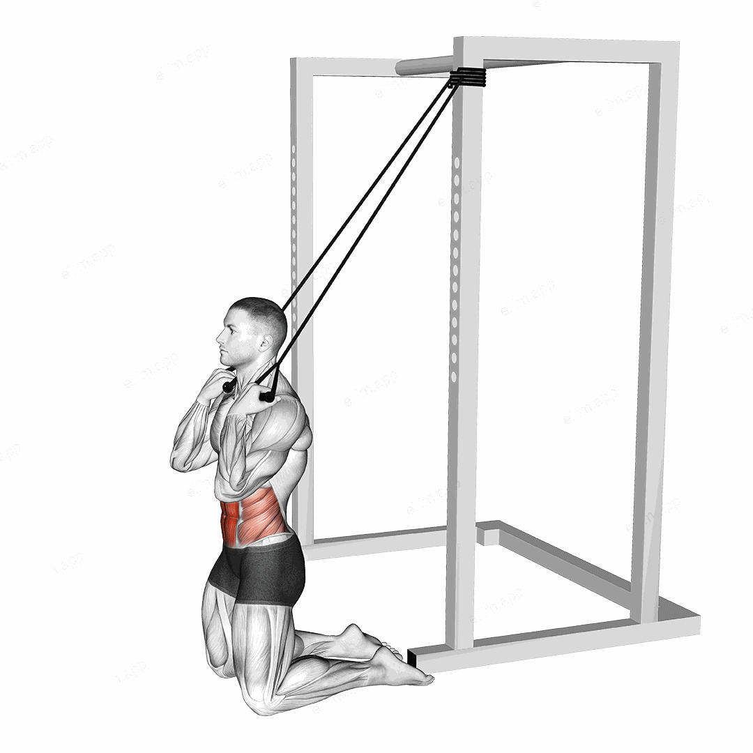 Band Kneeling Crunch exercise targeting Waist and Rectus Abdominis