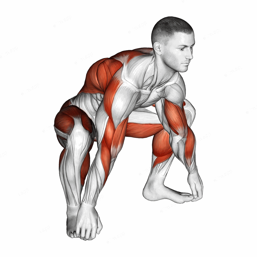Sitting Sumo Mobility Stretch exercise targeting Back and Thighs