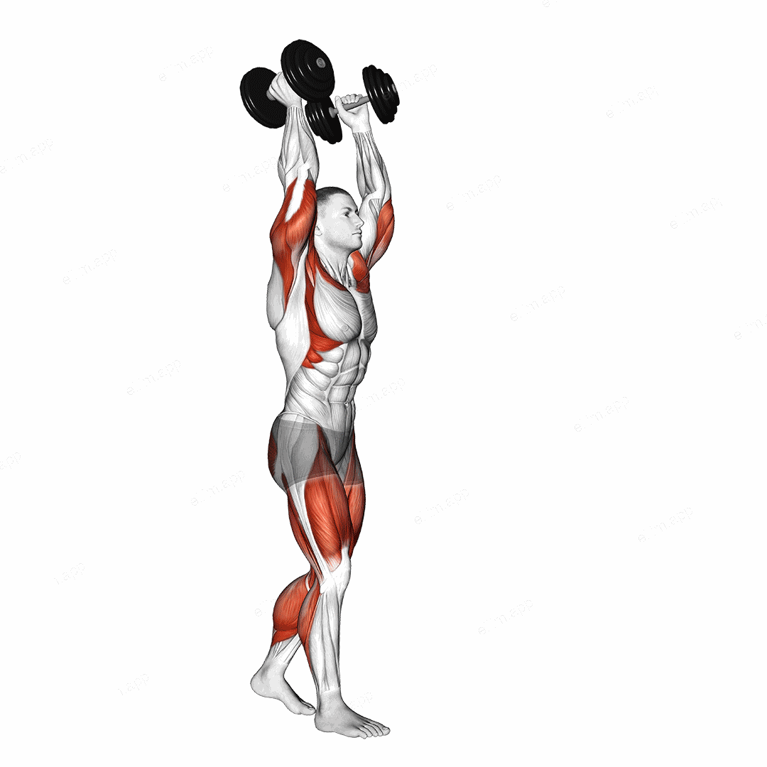 Dumbbell Overhead Carry exercise targeting Thighs