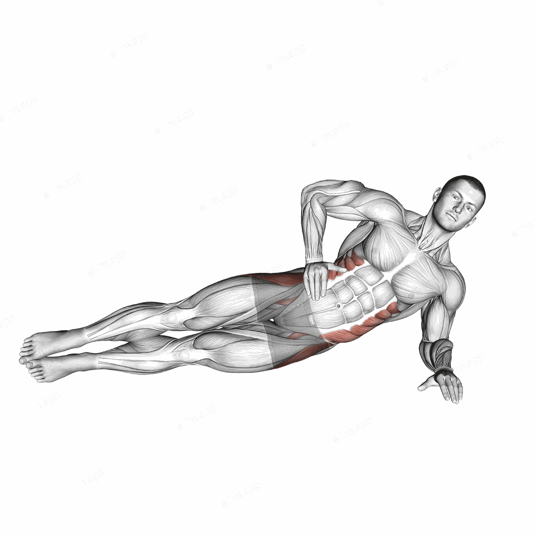 Side Bridge Hip Abduction exercise targeting Hips and Obliques