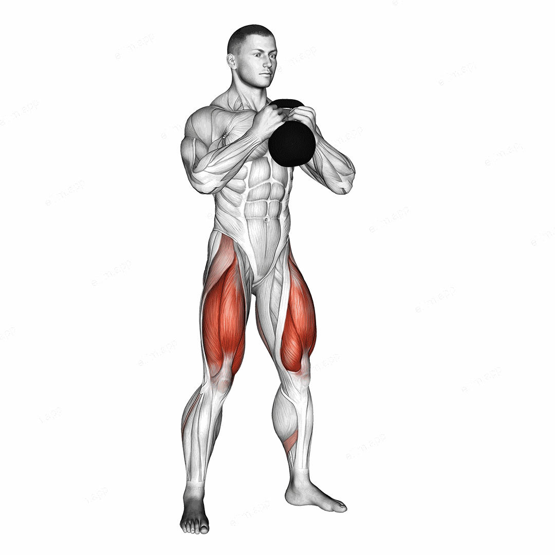 Kettlebell Goblet Squat exercise targeting Thighs and Gluteus Maximus