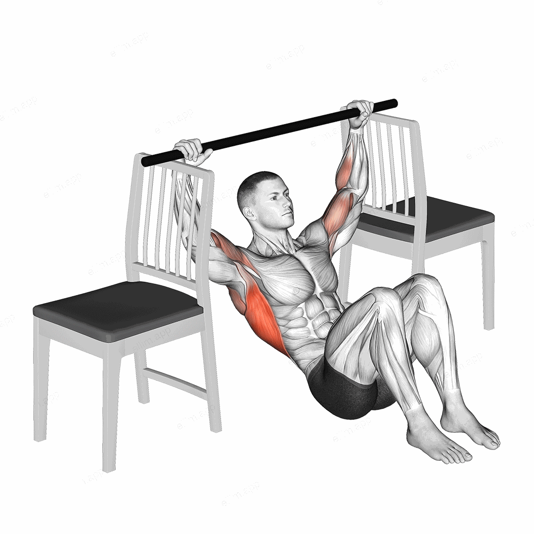 Pull up with Bent Knee between Chairs exercise targeting Back