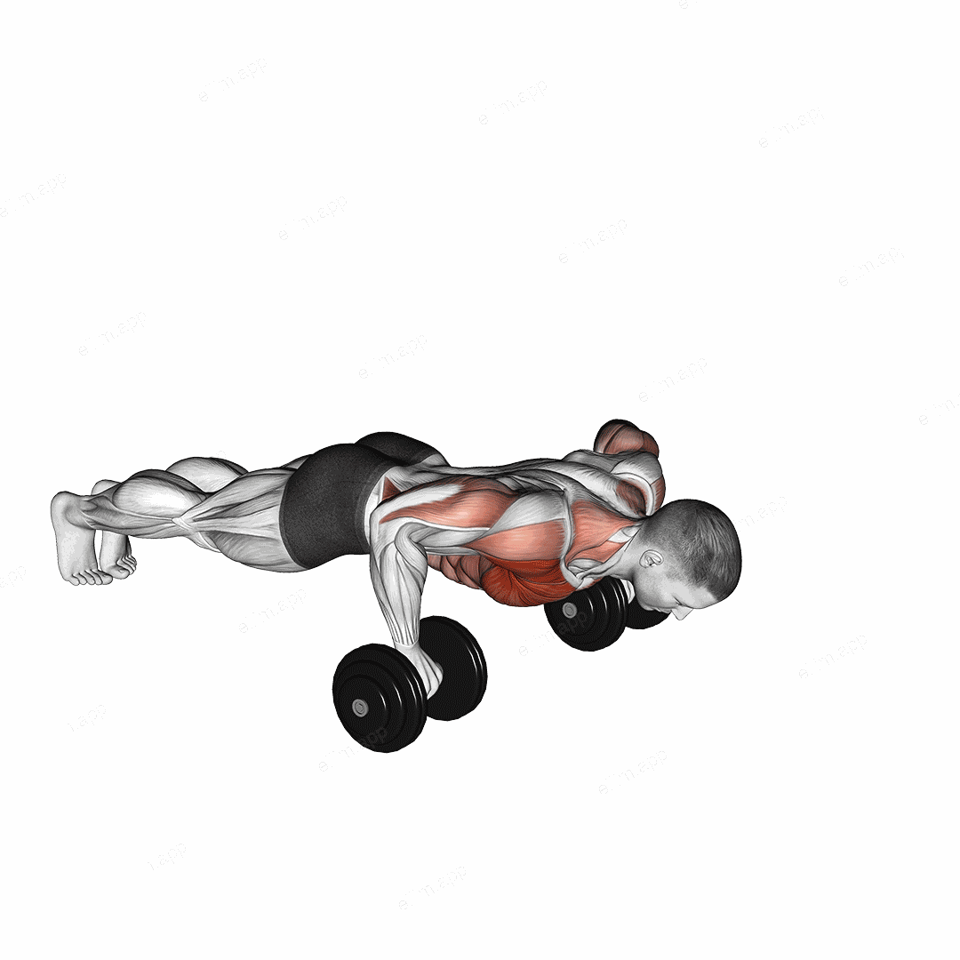 Dumbbell Push-up Front Raise exercise targeting Chest