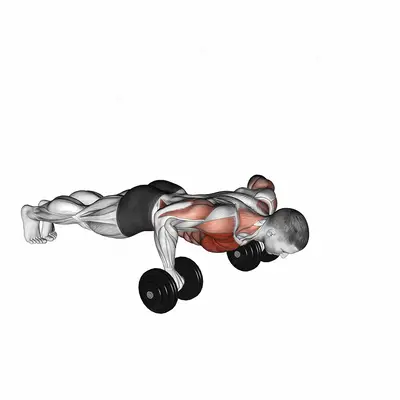 Dumbbell Push-up Front Raise exercise targeting Chest