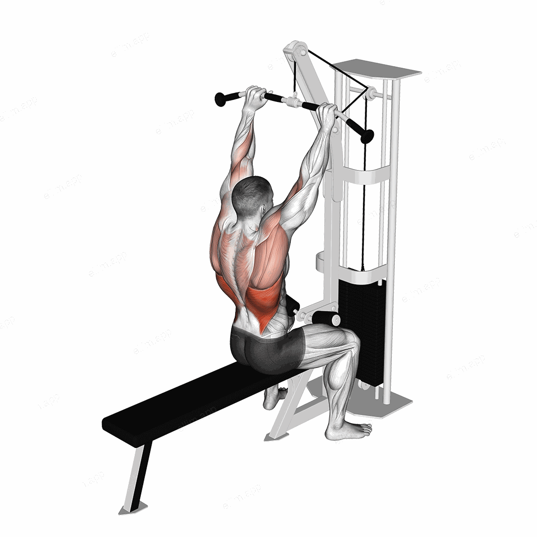 Cable Bar Lateral Pulldown exercise targeting Back and Latissimus Dorsi