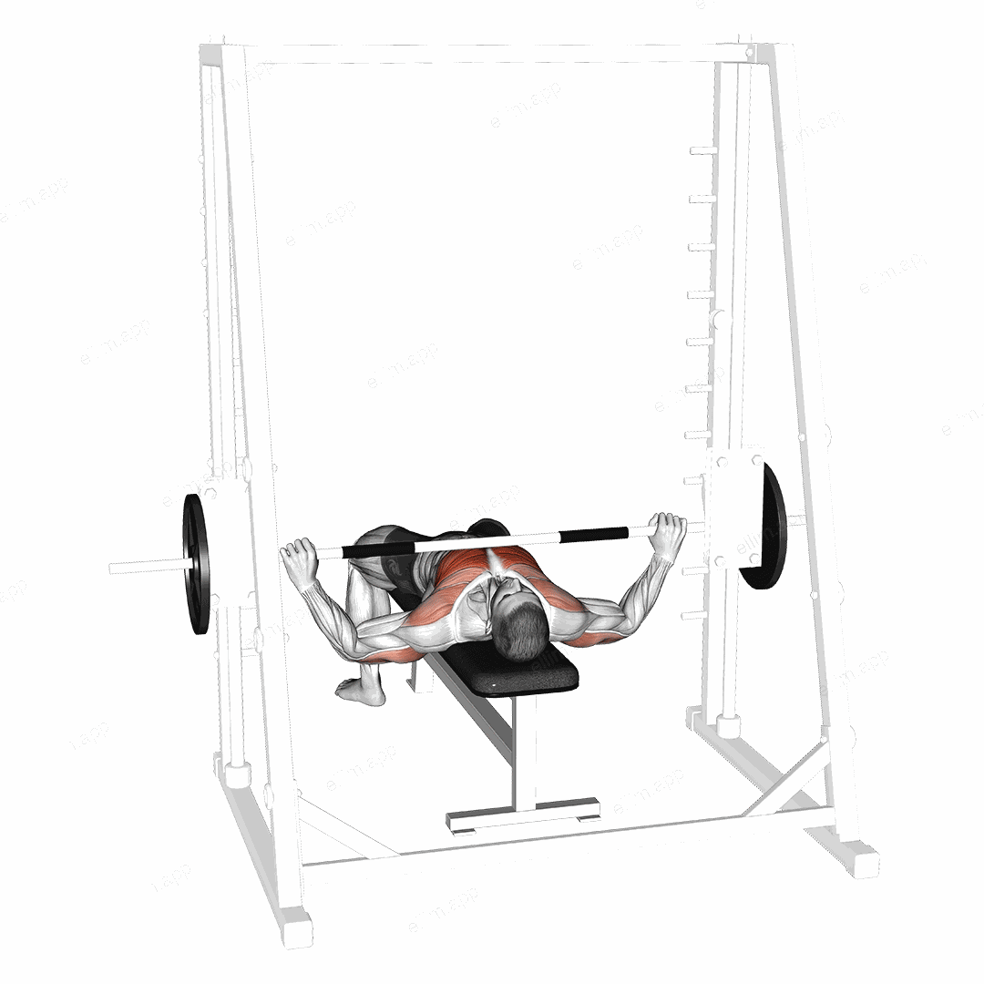 Smith Wide Grip Bench Press exercise targeting Chest and Pectoralis Major Sternal Head