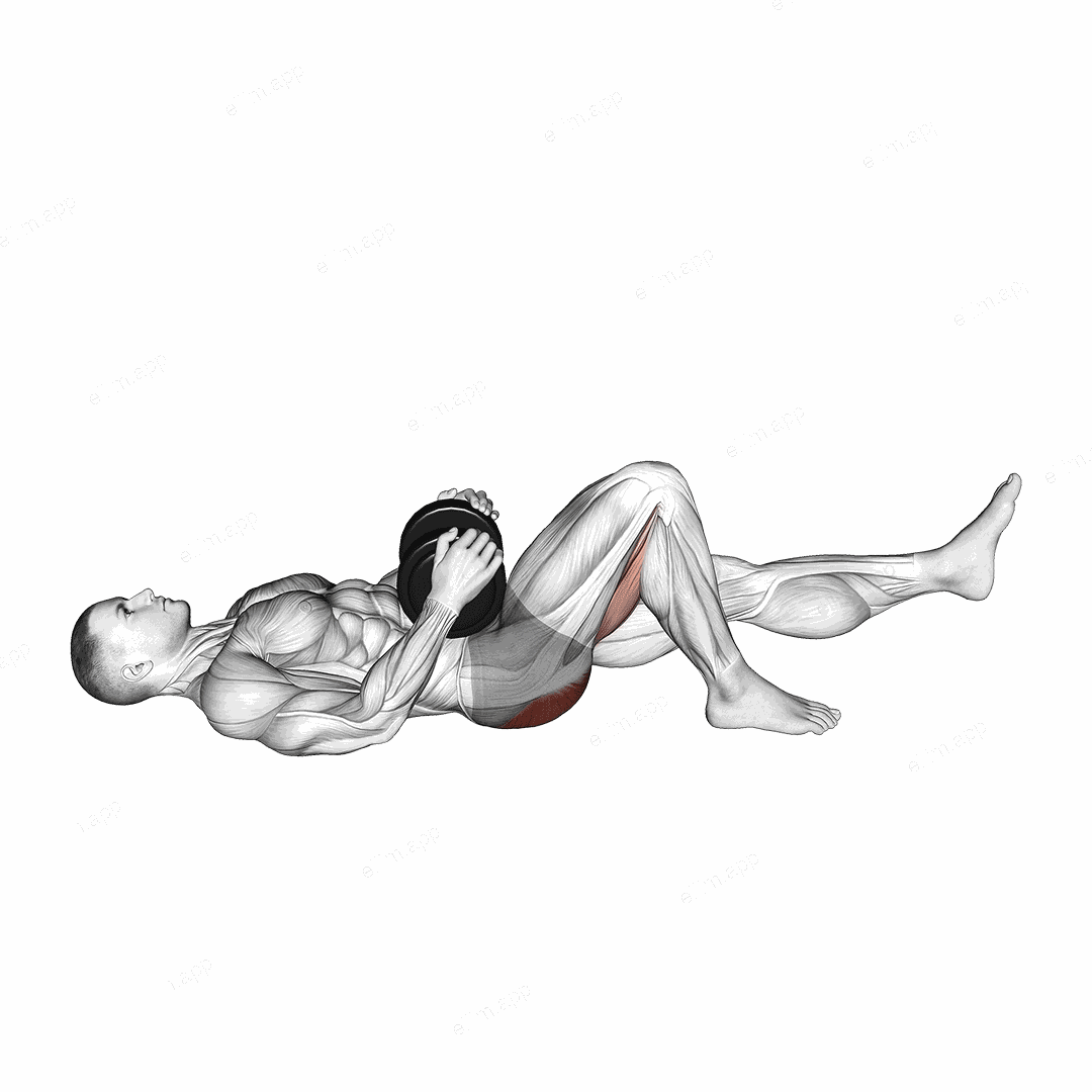 Dumbbell Single Leg Glute Bridge exercise targeting Hips and Gluteus Maximus