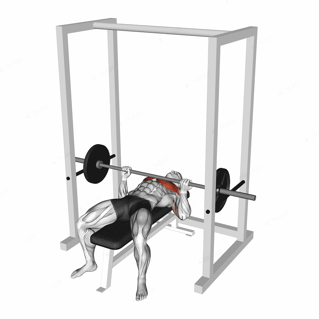 Barbell Pin Bench Press Conventional grip exercise targeting Chest