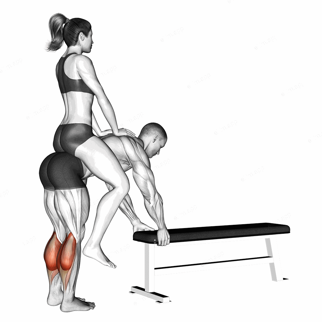 Weighted Donkey Calf Raise exercise targeting Calves and Gastrocnemius