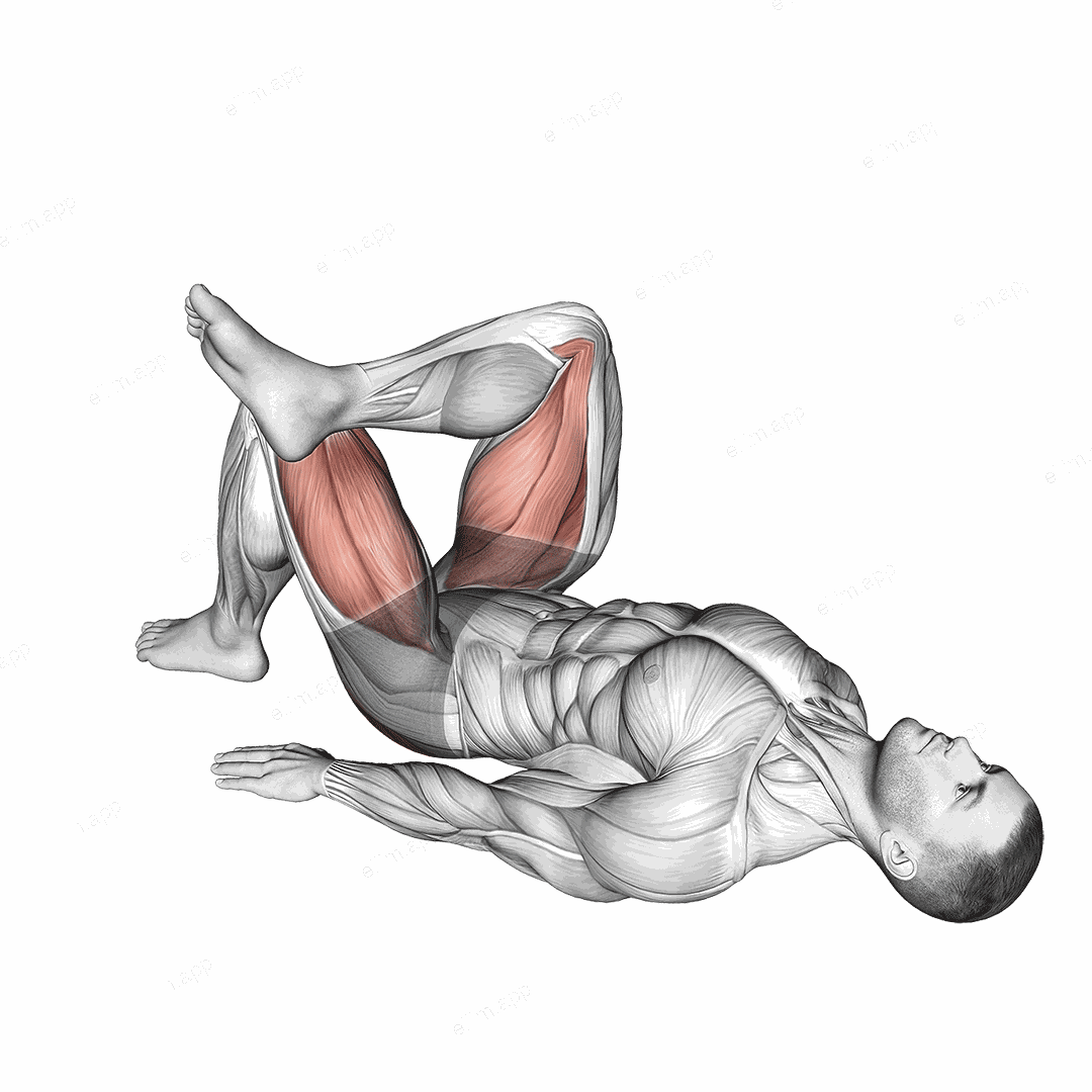Leg Over Knee Glute Bridge exercise targeting Hips and Gluteus Maximus