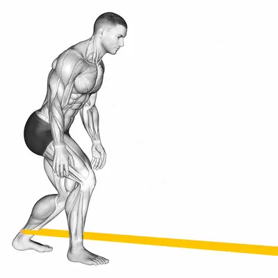 Resistance Band Standing Forward Achilles Stretch exercise targeting Calves and Gastrocnemius