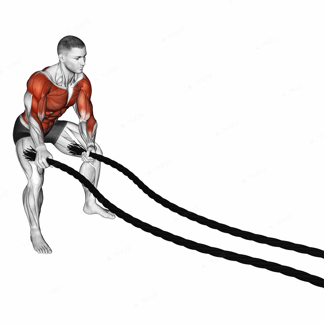 Battling Ropes Side to Side Arms exercise targeting Back and Chest