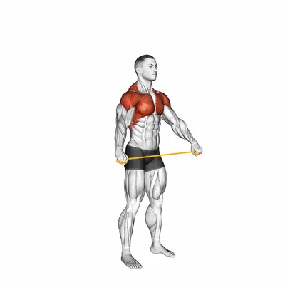 Resistance Band Pass Through exercise targeting Shoulders