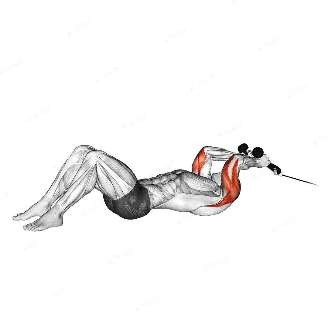 Cable Rope Lying on Floor Tricep Extension exercise targeting Upper Arms
