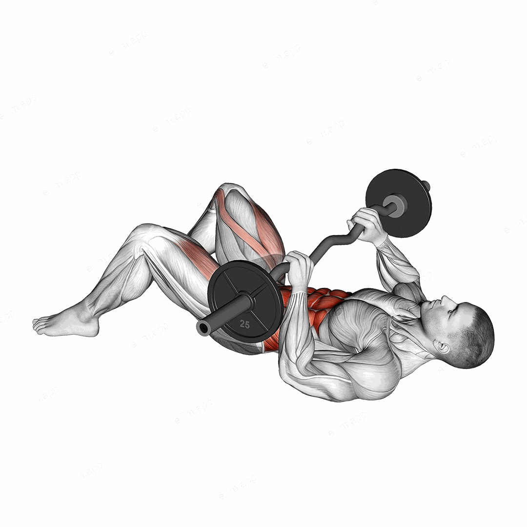 EZ-Bar Russian Twist Sit-up exercise targeting Waist and Iliopsoas