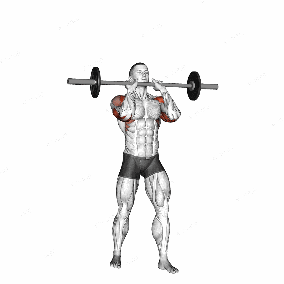 Barbell Standing Close Grip Military Press exercise targeting Shoulders and Deltoid Anterior