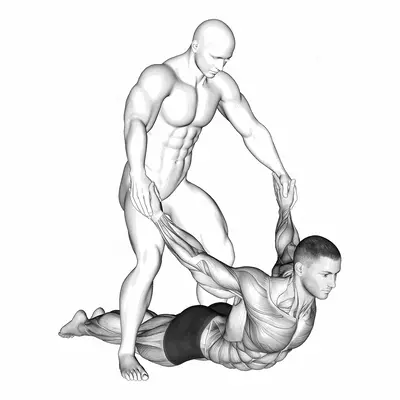 Assisted Pulling Arms in Prone Position Chest Stretch exercise targeting Chest