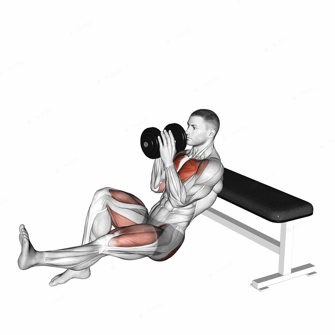 Dumbbell Sprinter Thrust Chest Press exercise targeting Gluteus Maximus and Iliopsoas