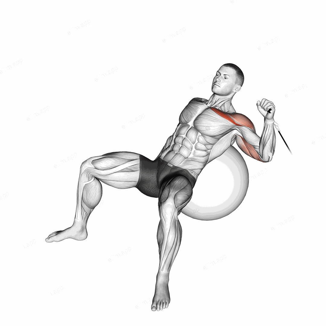 Cable One Arm Incline Press on Exercise Ball exercise targeting Chest and Pectoralis Major Clavicular Head