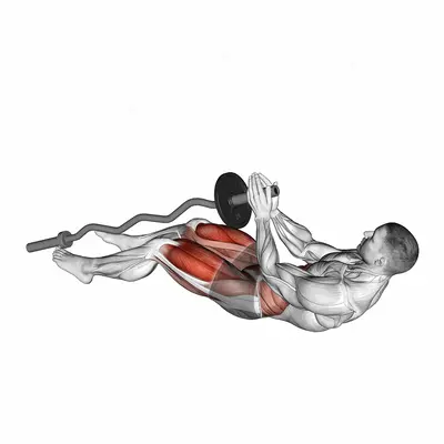 EZ Bar Legs Side Pull In Sit-up exercise targeting Waist