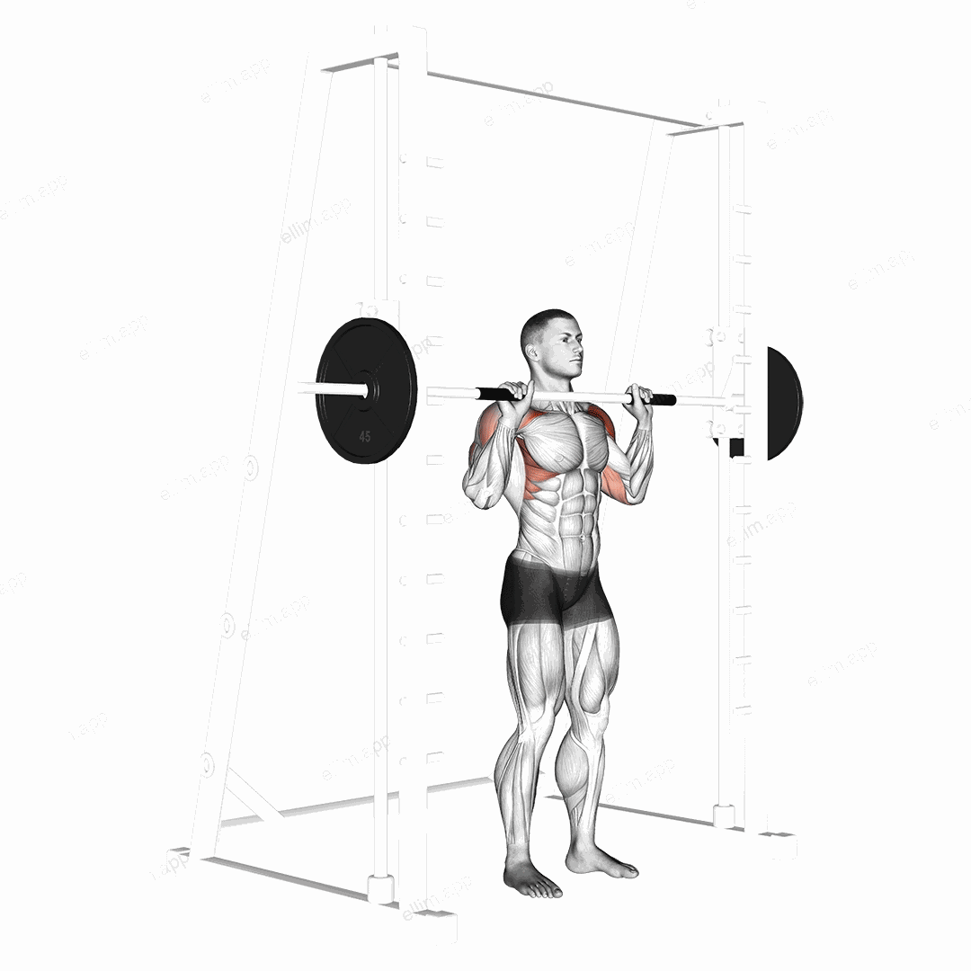 Smith Standing Shoulder Press exercise targeting Shoulders and Deltoid Anterior