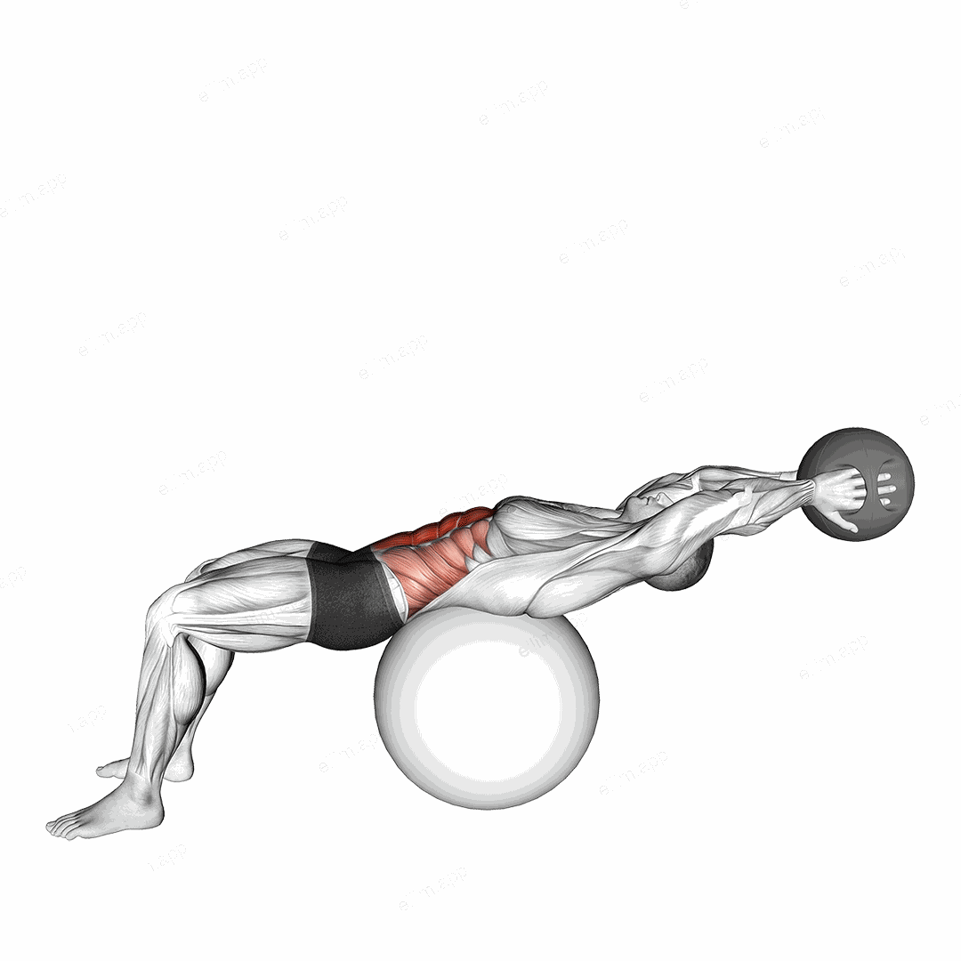 Medicine Ball Crunch on Stability Ball exercise targeting Waist and Rectus Abdominis