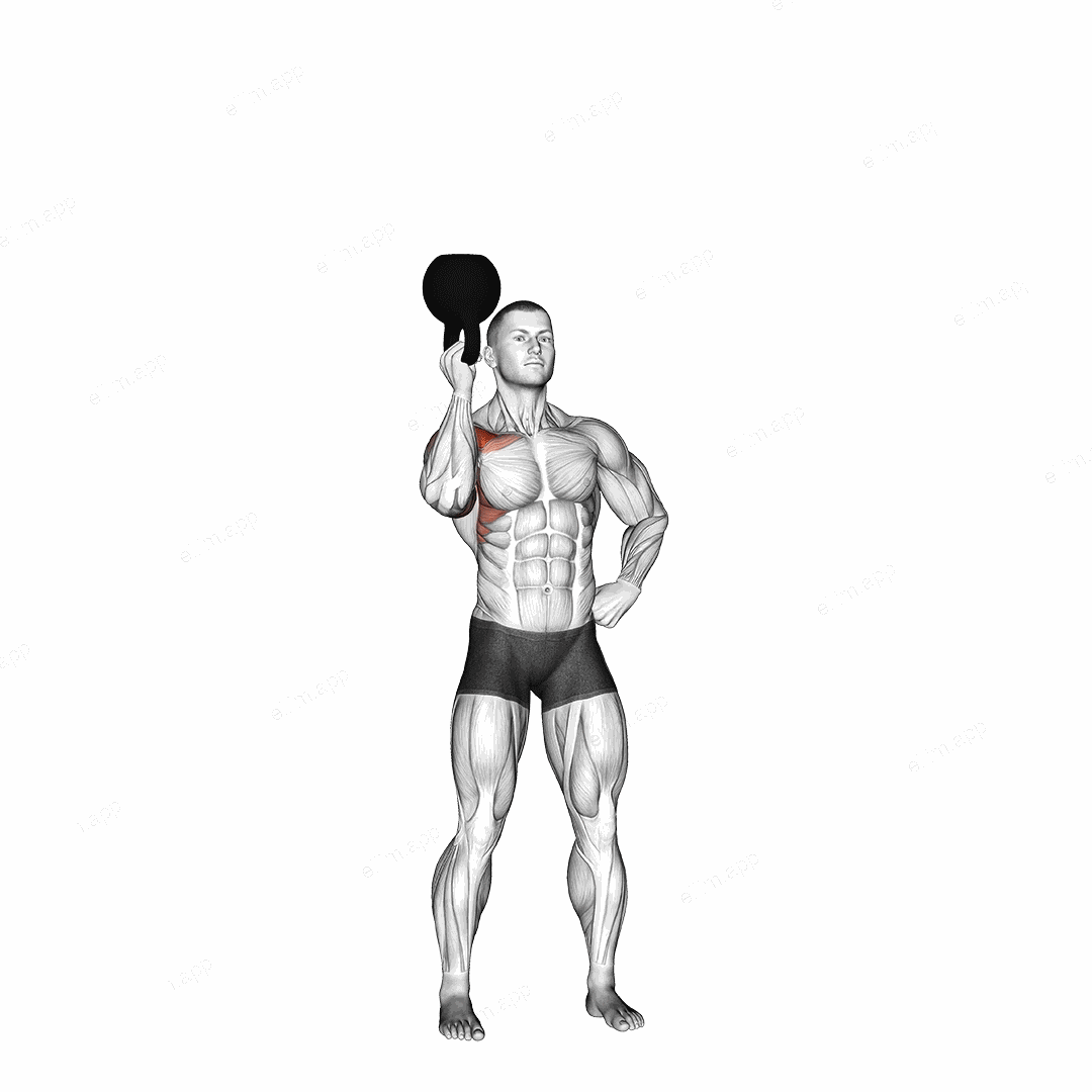Kettlebell Standing Bottoms Up One Arm Shoulder Press exercise targeting Shoulders and Deltoid Anterior