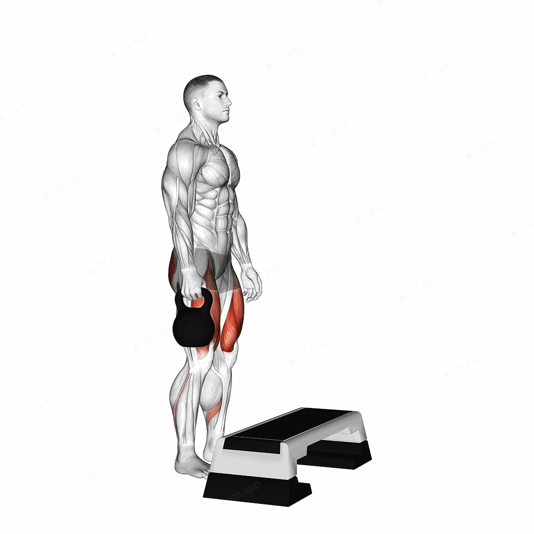 Kettlebell Single Leg Step-Up exercise targeting Thighs